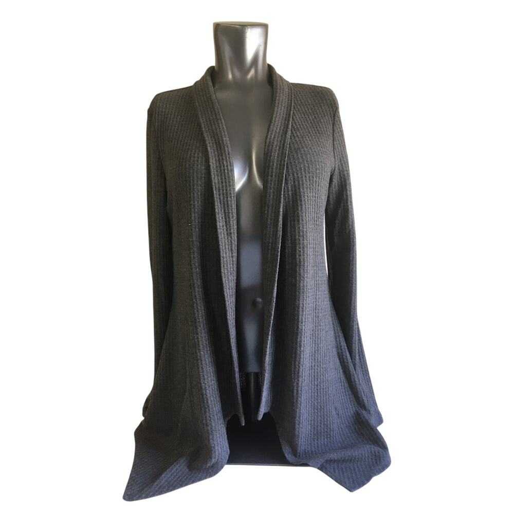 New Directions, Medium, Lightweight Gray Long Sleeve Shark Bite Cardigan